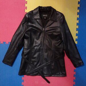 "NY & CO" genuine leather belted jacket, classic stylish